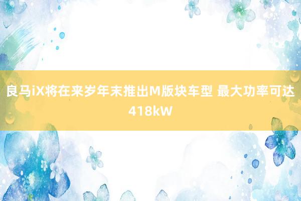 良马iX将在来岁年末推出M版块车型 最大功率可达418kW