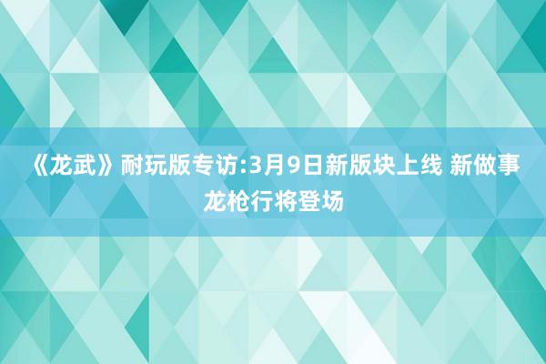 《龙武》耐玩版专访:3月9日新版块上线 新做事龙枪行将登场